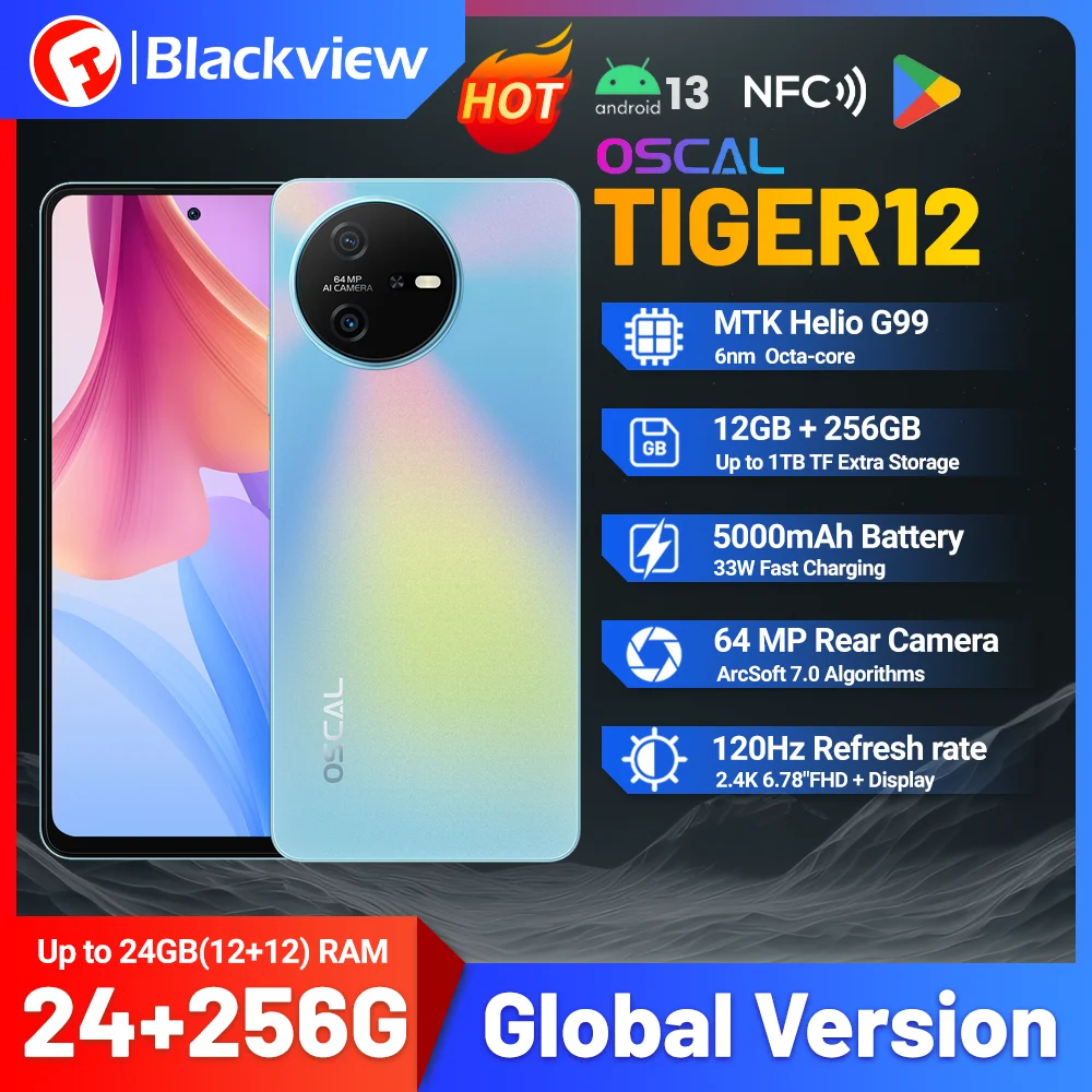 Blackview Oscal Tiger 12 Ʈ, 5000mAh , 8 + 128GB, 12 + 256 GB ,64MP,G99, Ÿھ ޴, 6.78 ġ FHD NFC, ȵ̵ 13